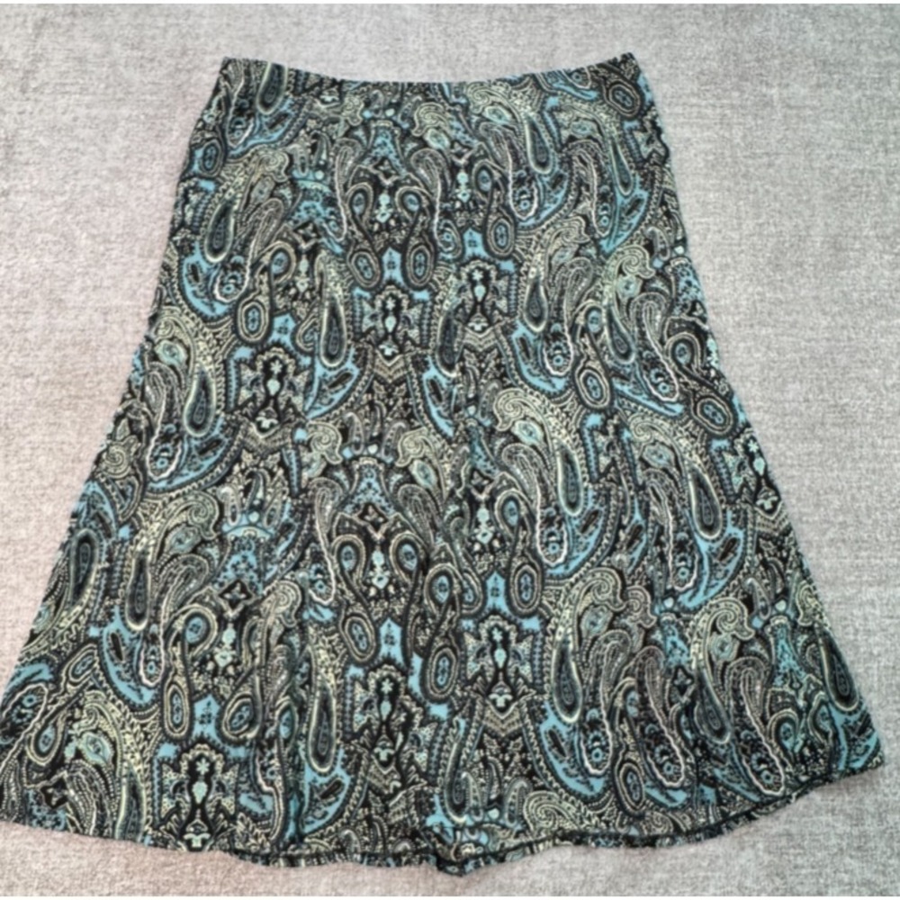 R.Q.T Paisley A-Line Midi Skirt Blue Black Modest Boho Women Size 18